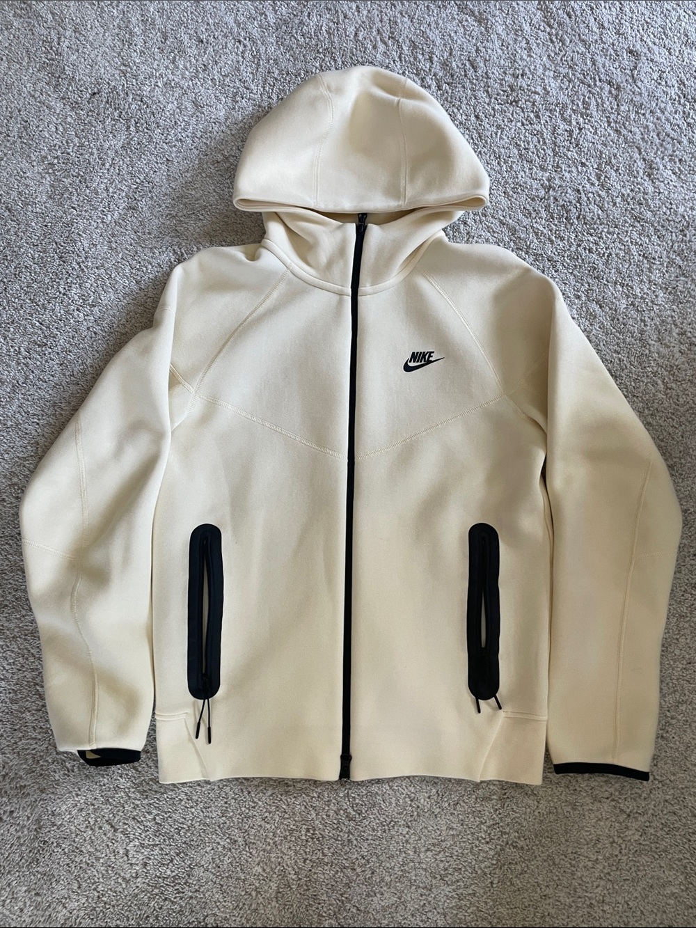 Nike-Tech Cream Hooded Zip Jacket with Black Trim (Never Worn)